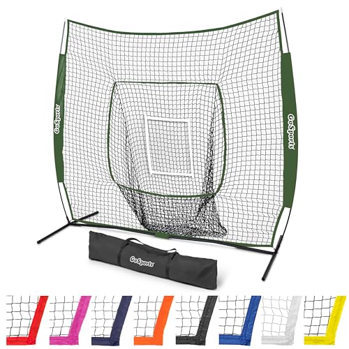 GoSports 7x7 ft Baseball & Softball Nets - Available in Team Colors - Batting & Pitching Net with Strike Zone