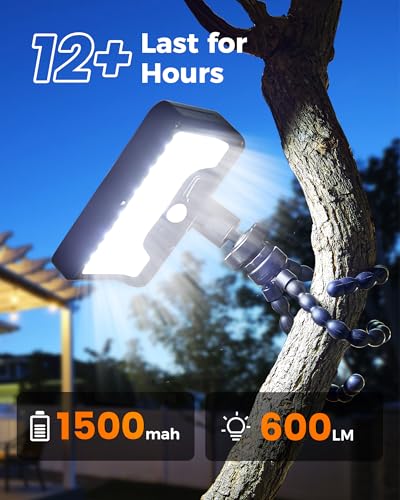 Motion Sensor Outdoor Lights with Flexible Octopus Tripod - 600LM Solar Sercurity Lights Waterproof, Dual Charging Solar Ourdoor Light for Camping,Fence, Patio (2)
