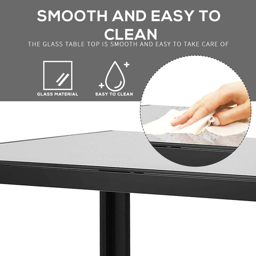 Recaceik Glass Dining Table and 4 PU Leather Chair, Suit 4-6 families, Kitchen Table 29.5