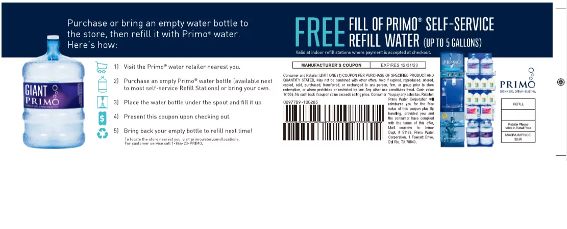 Primo Water Dispenser Top Loading, Hot/Cold Temperature, White