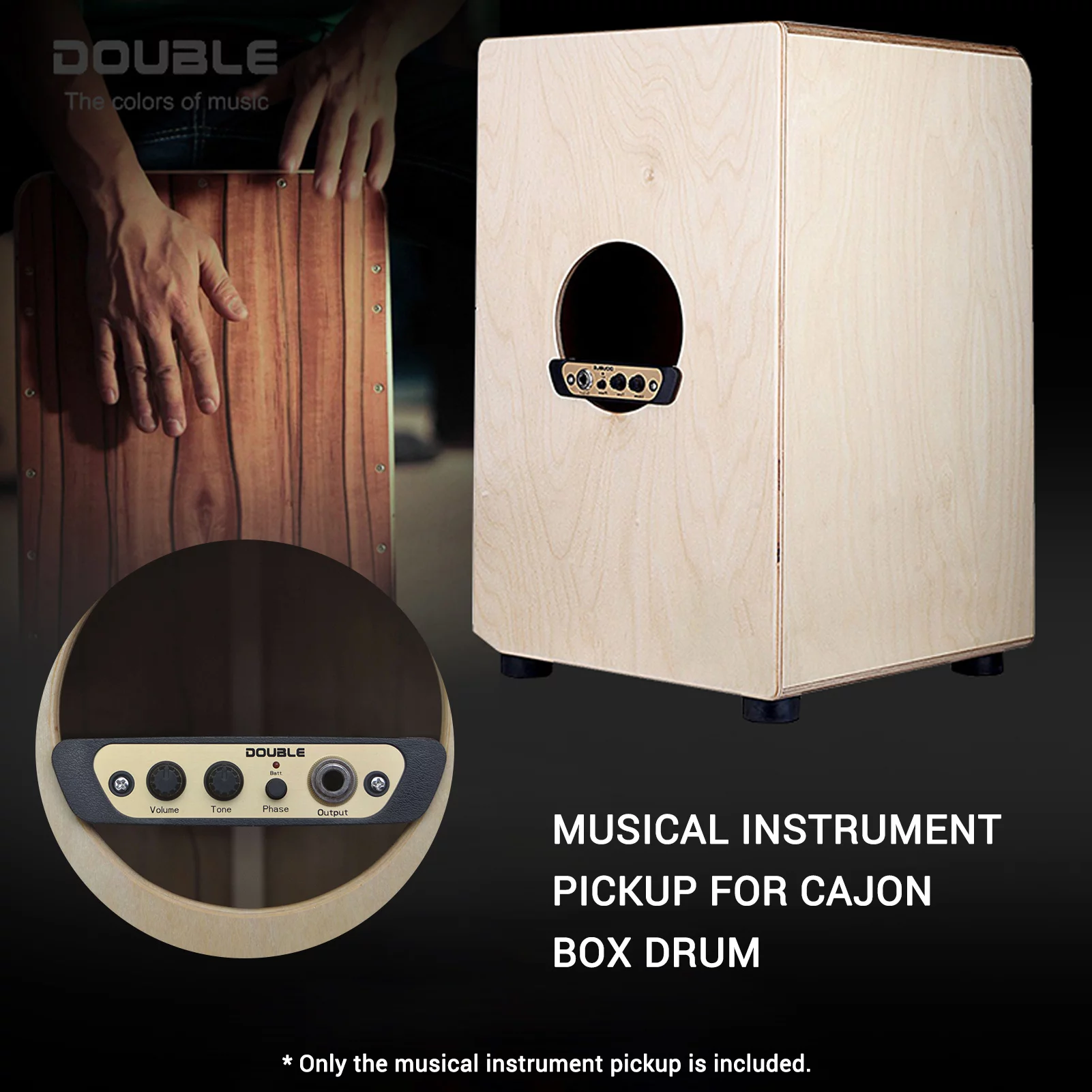 DOUBLE CJ01L Cajon Box Drum Preamp Pickup Musical Instrument Pickup with Mic 1/4 Inch Jack
