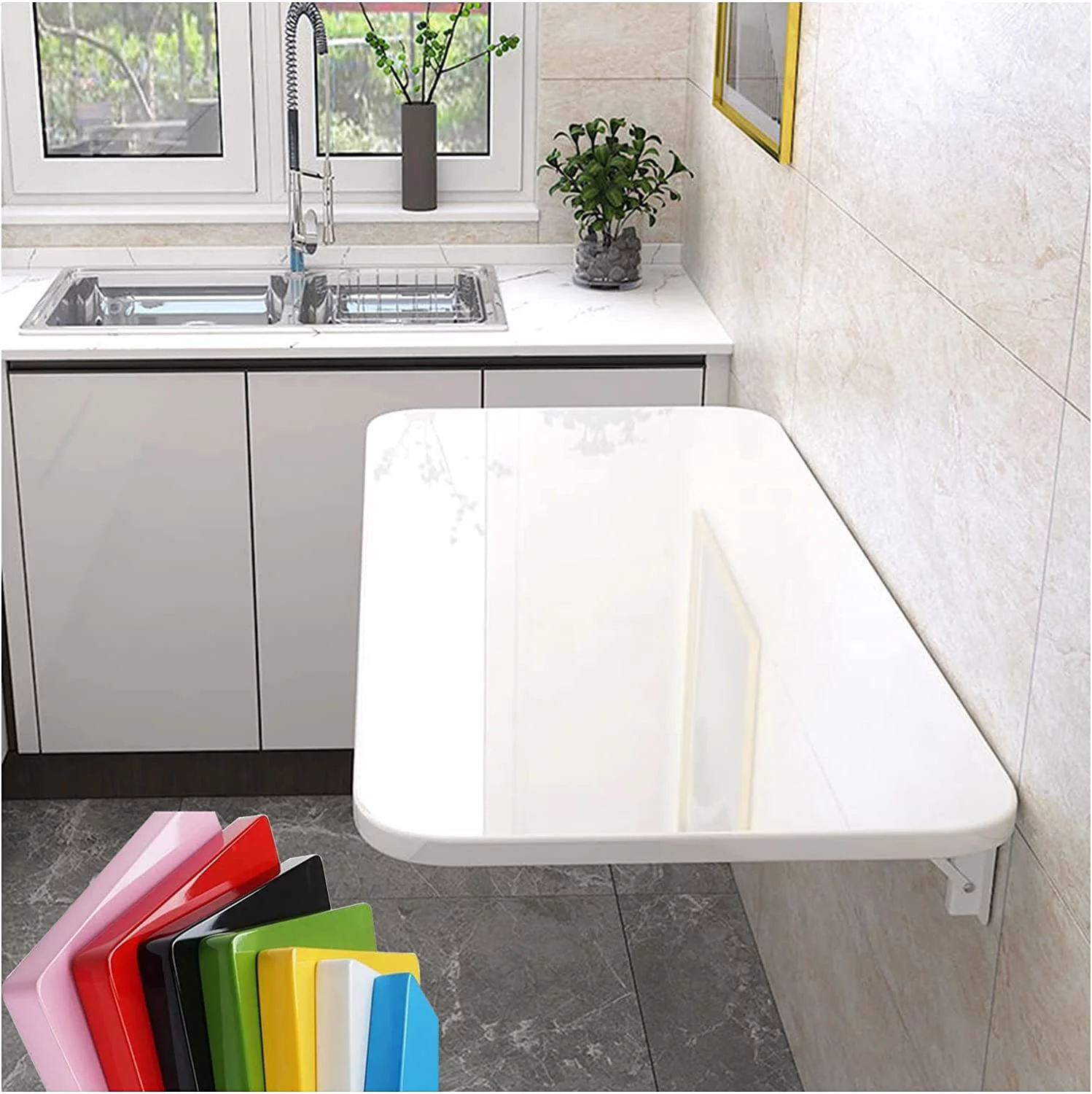 NLIBOOMLife Folding Wall-Mounted Drop-Leaf Table Heavy Duty Wall Mounted Folding Table Kitchen & Dining Laundry Room Table Desk Load Capacity 70kg Floating Wall Desk for Small Space-7