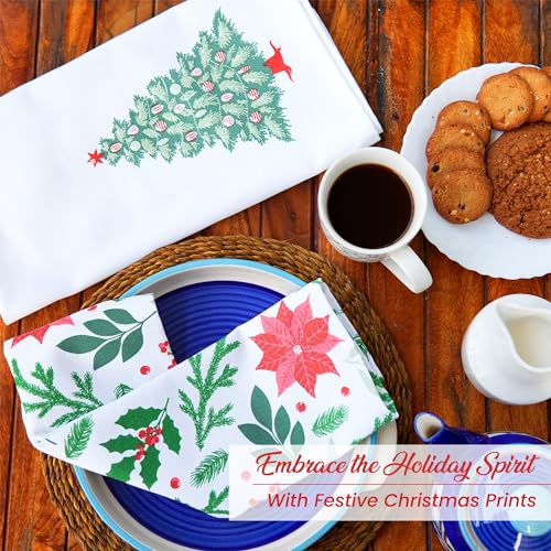 The Fine Living Co. 100% Cotton Merry Christmas Kitchen Towels, 18'x28' Set of 2 (Cherry Red & Green)