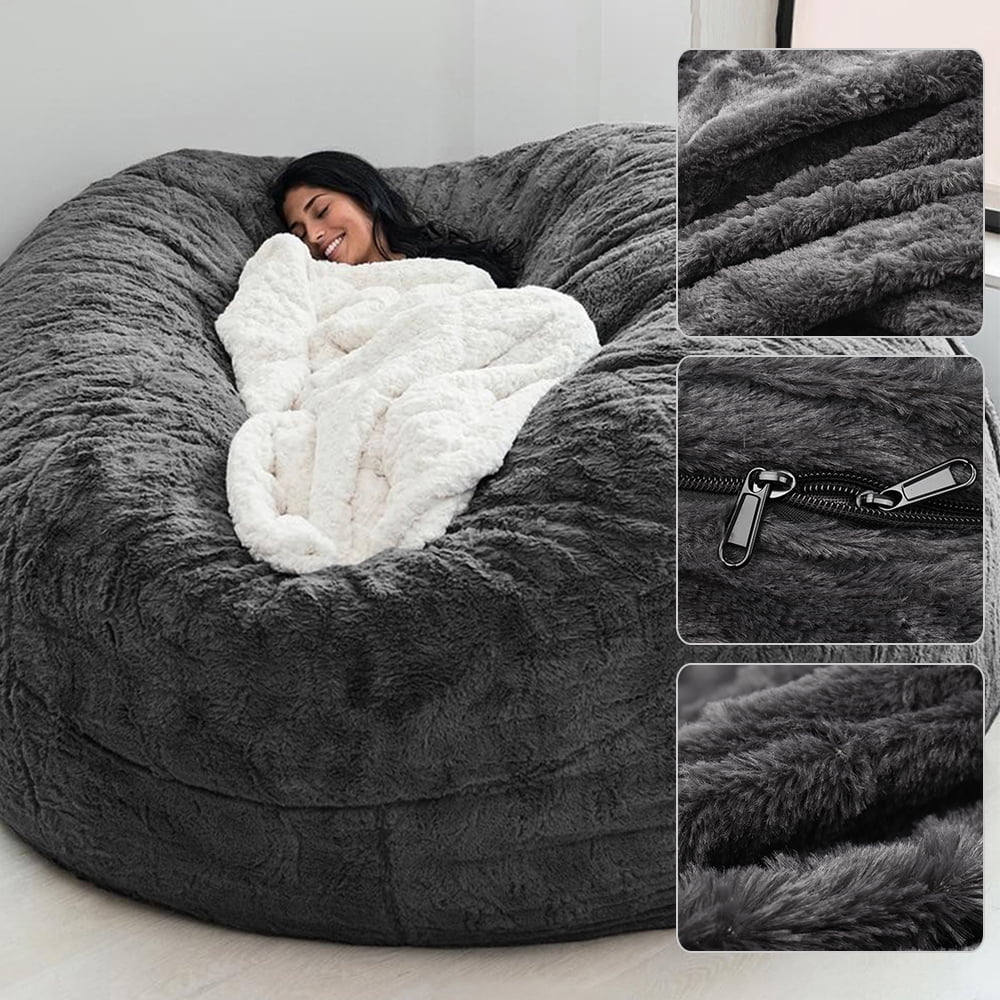 Home Sponge Bed Bean Bag Chair Cover Slipcover Double Bedroom Balcony Large Couch Round Soft Fluffy Cover No Fillings Only Cover