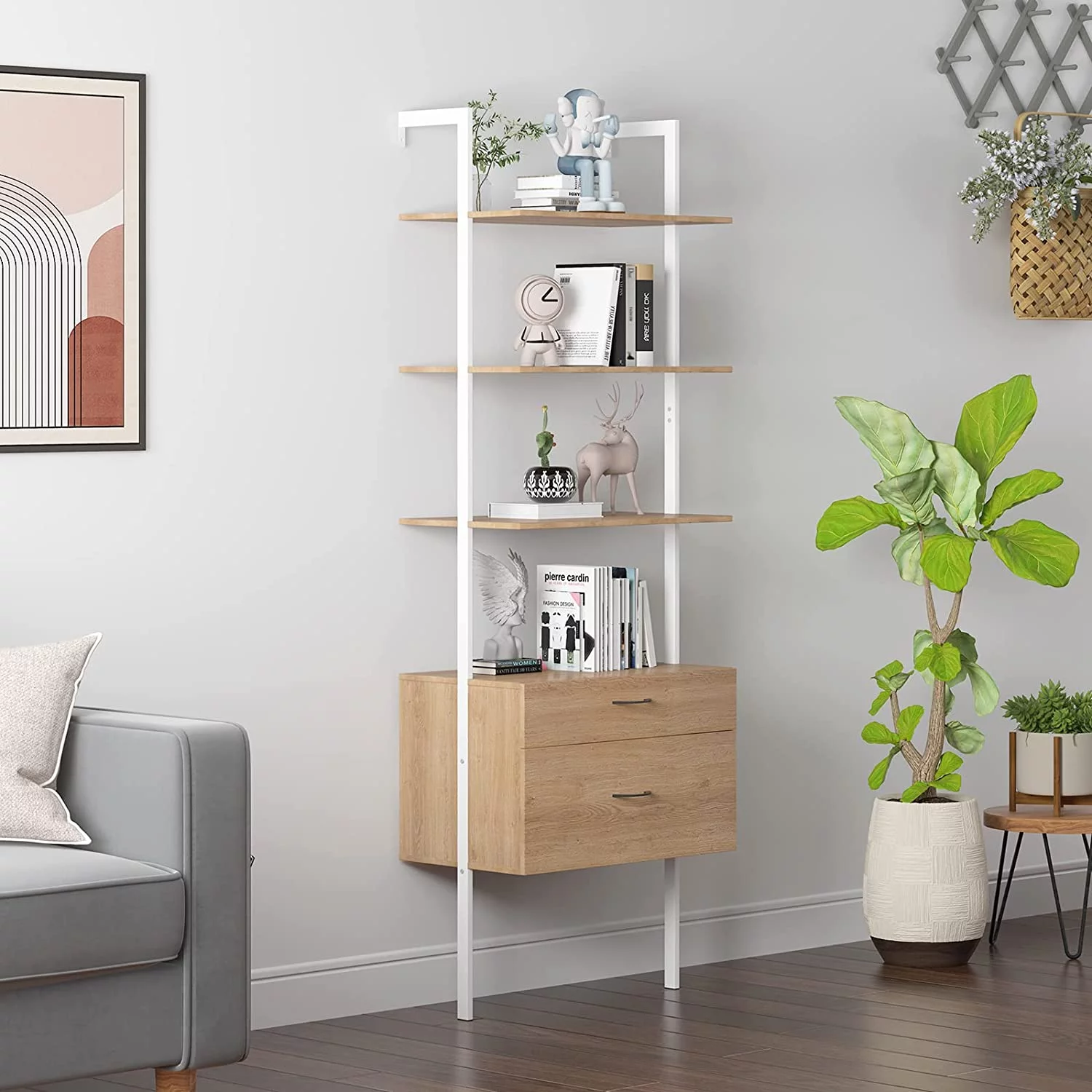 sell well CECER Bookshelf with Wood Drawers and Matte Steel Frame for Small Places Bedroom Office Apartment
