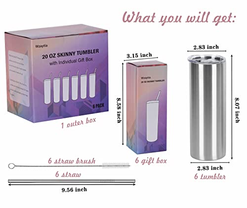 20 Oz Stainless Steel Straight Skinny Tumbler Set (8 Pack), Insulated Slim Thin Travel Cup with Lid, Black