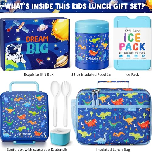 Fimibuke Kids Bento Snack Lunch Box with 4 Compartment, Insulated lunch Bag, Stainless Steel Vacuum Thermos Food Jar, Ice Pack, Utensils Set, Birthday Gift for Age 3-12 Back to School Toddler Girl Boy