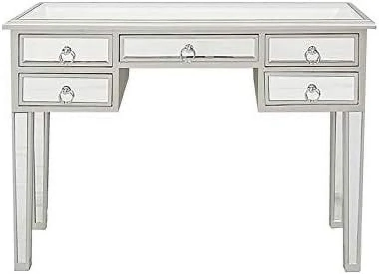 TJUNBOLIFE Mirrored Makeup Desk Vanity Dressing Table with 5 Drawers  Modern Glass Entryway Console Table Writing Desk