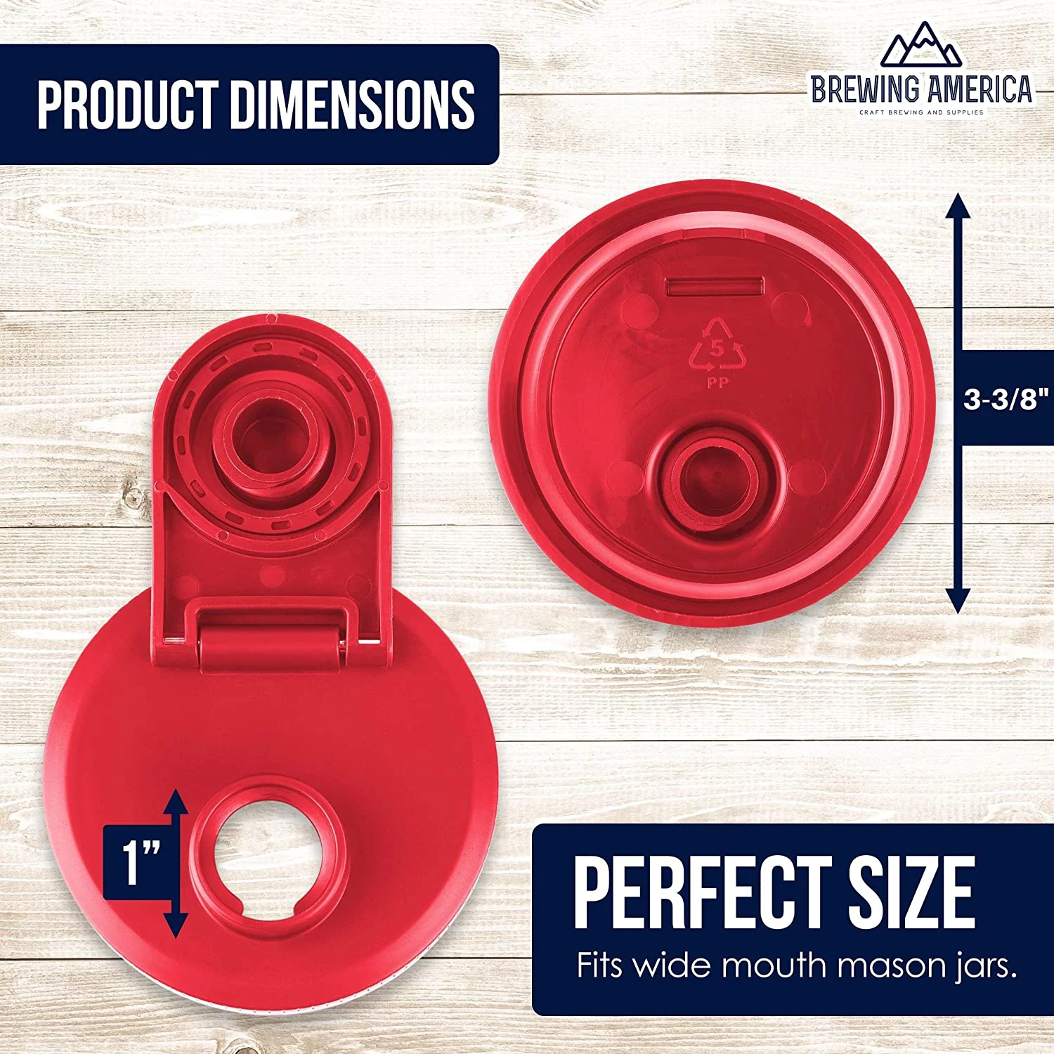 Brewing America Glass Mason Jar Pitcher with Lid - Ball Jars, 1 Quart (32 oz) with Wide Mouth Mason Jar Pour Lid, for Smoothie, Boba Cup, Sun Tea Jar, Cold Coffee Glass Tumbler, 2-Pack Old Glory Red