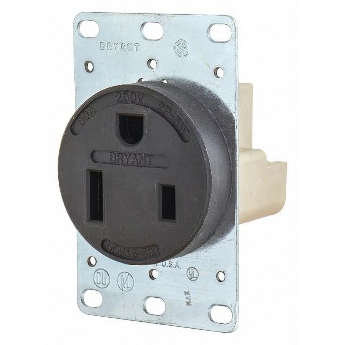 ZoroSelect Receptacle, 50 A Amps, 250V AC, Flush Mount, Single Outlet, 6-50R, Black