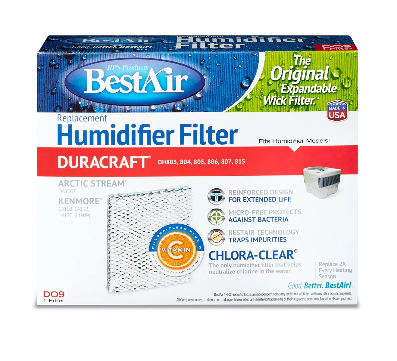 BestAir DO9 Humidifier Replacement Wick Filter for Duracraft 8.6