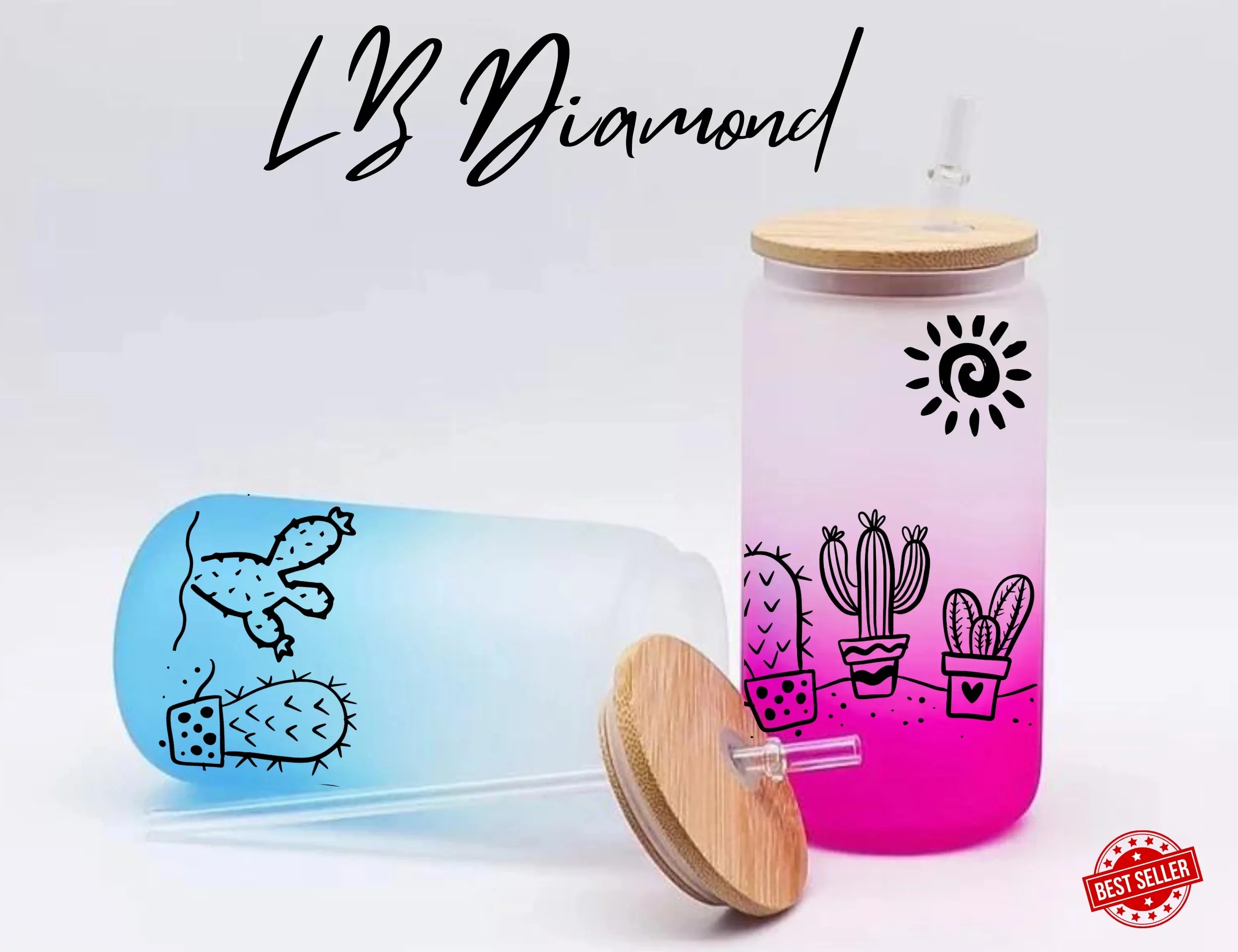 Cactus Flowers Beer Can Glass | Boho Leon Coffee Glass | Aesthetic Coffee Glass | 16 oz