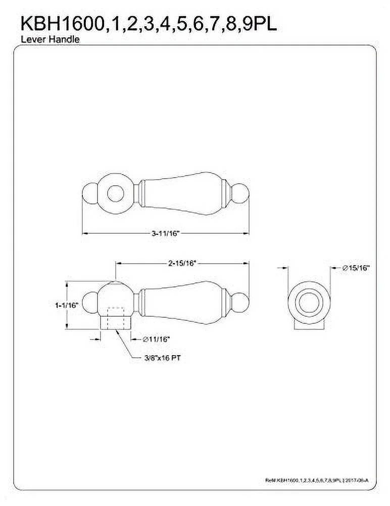 Kingston Brass Kbh1601pl Porcelain Lever Handle, 3/8" X 16Pt - Chrome