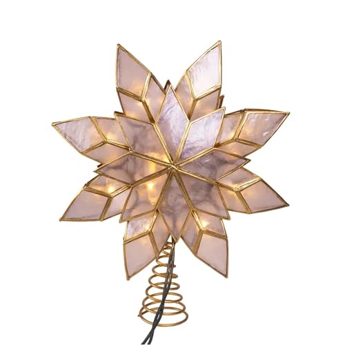 Kurt Adler 8.5-Inch Capiz Star Tree Topper with 10 Clear Lights and 1 Spare Bulb