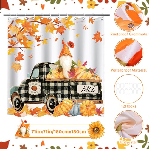 4Pcs Christmas Shower Curtain Set - Merry Christmas Bathroom Set Holiday Shower Curtain with Non-Slip Rugs, Toilet Lid Cover and Bath Mat