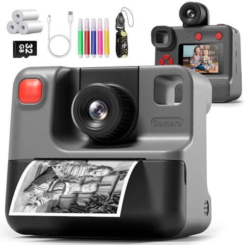 Kids Camera Instant Print, Christmas Birthday Gifts for Girl Boys 3-12 Years Old, FHD Selfie Digital Video Cameras Toddler 3 Rolls Print Paper & 32G Card (Blue)