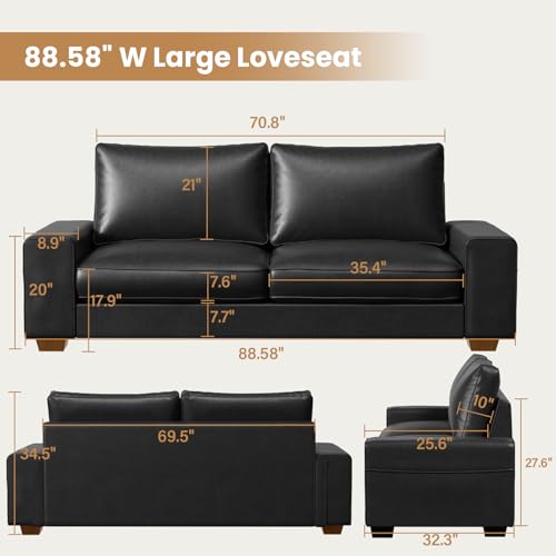 Modern Faux Leather Loveseat Sofa, Compact Small Couch with Spring Cushions & Solid Wood Frame, Easy-Clean Removable Cover, Living Room Office Apartment Furniture (71.25