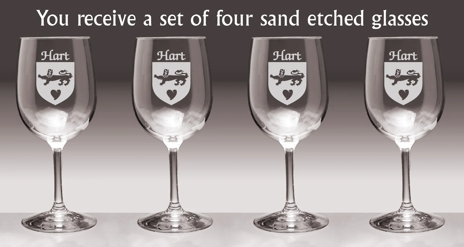 Hart Irish Coat of Arms Wine Glasses - Set of 4 (Sand Etched)