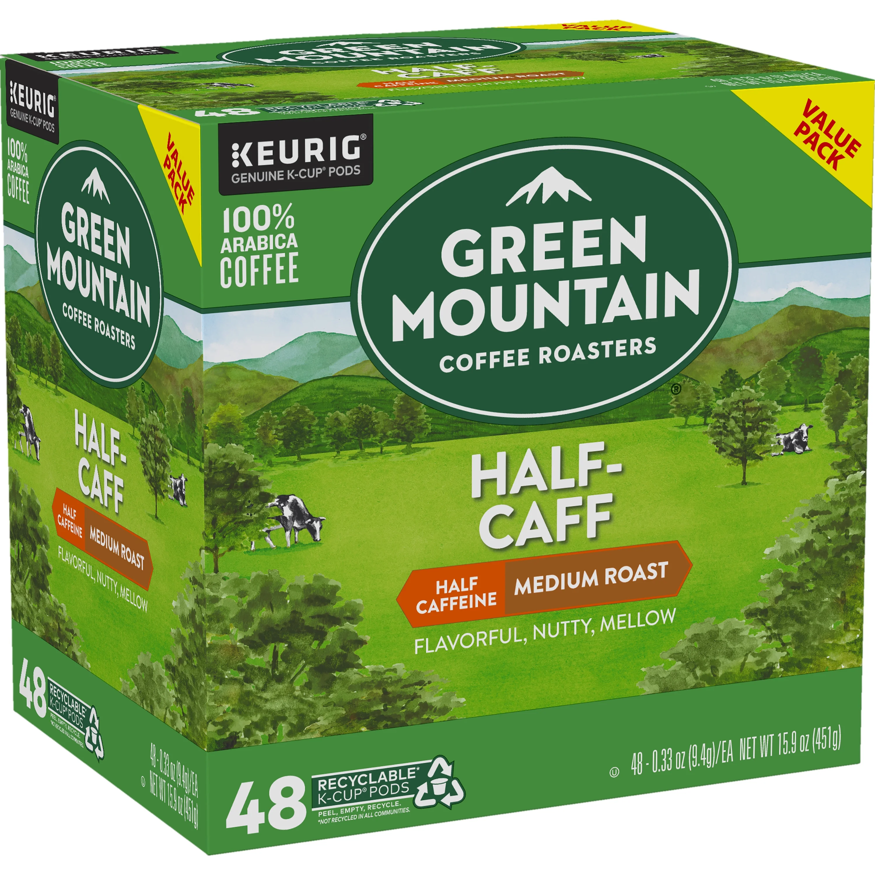 Green Mountain Coffee Half Caff Keurig Single-Serve K-Cup pods, Medium Roast Coffee, 48 Count