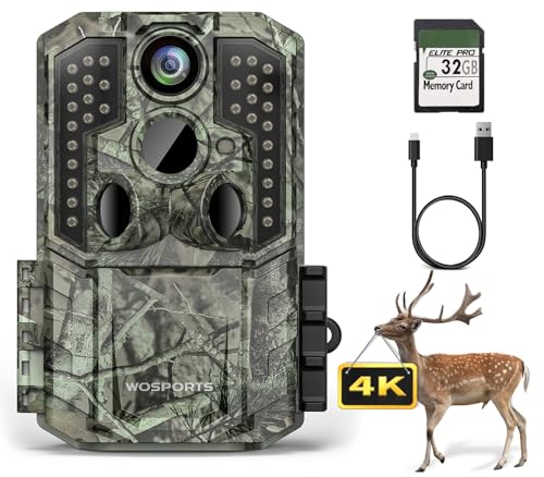 WOSPORTS Trail Camera,48MP 4K 0.2S Trigger Motion Activated,Game Hunting Camera with Night Vision IP66 Waterproof 2.0''LCD 120°Wide Cam Lens for Outdoor Scouting Wildlife Monitoring Home Security