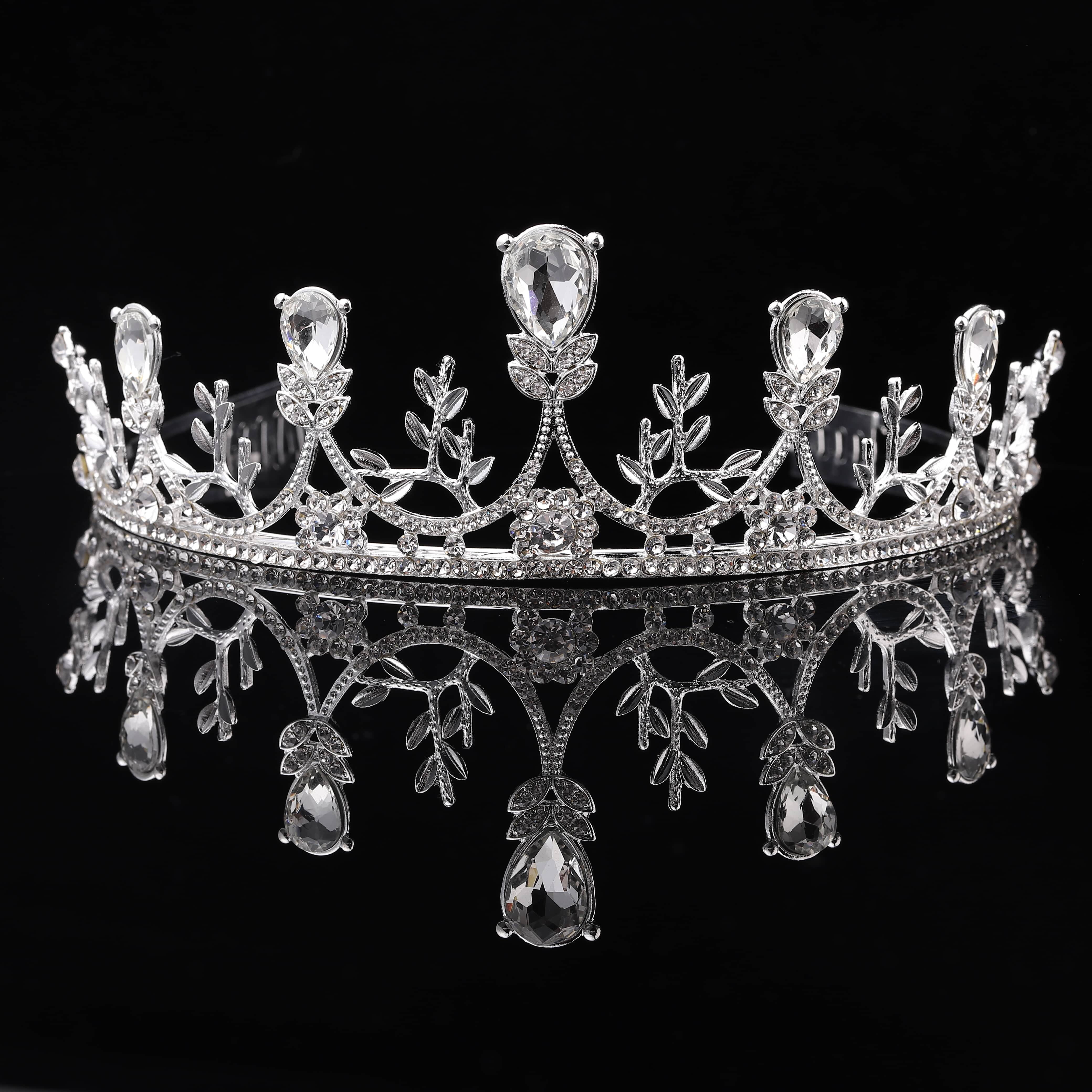 Shop LC Women White Glass Crystal Crown Tiara in Rhinestone Fashion Jewelry Birthday Gifts