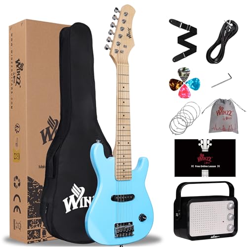 WINZZ EGM100 30 Inches Real Kids Electric Guitar with Beginner Kit, Right Handed (Gradient Pink)