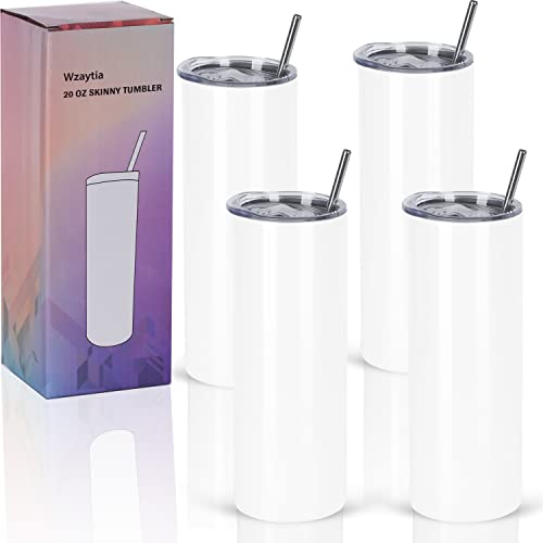 20 Oz Stainless Steel Straight Skinny Tumbler Set (8 Pack), Insulated Slim Thin Travel Cup with Lid, Black