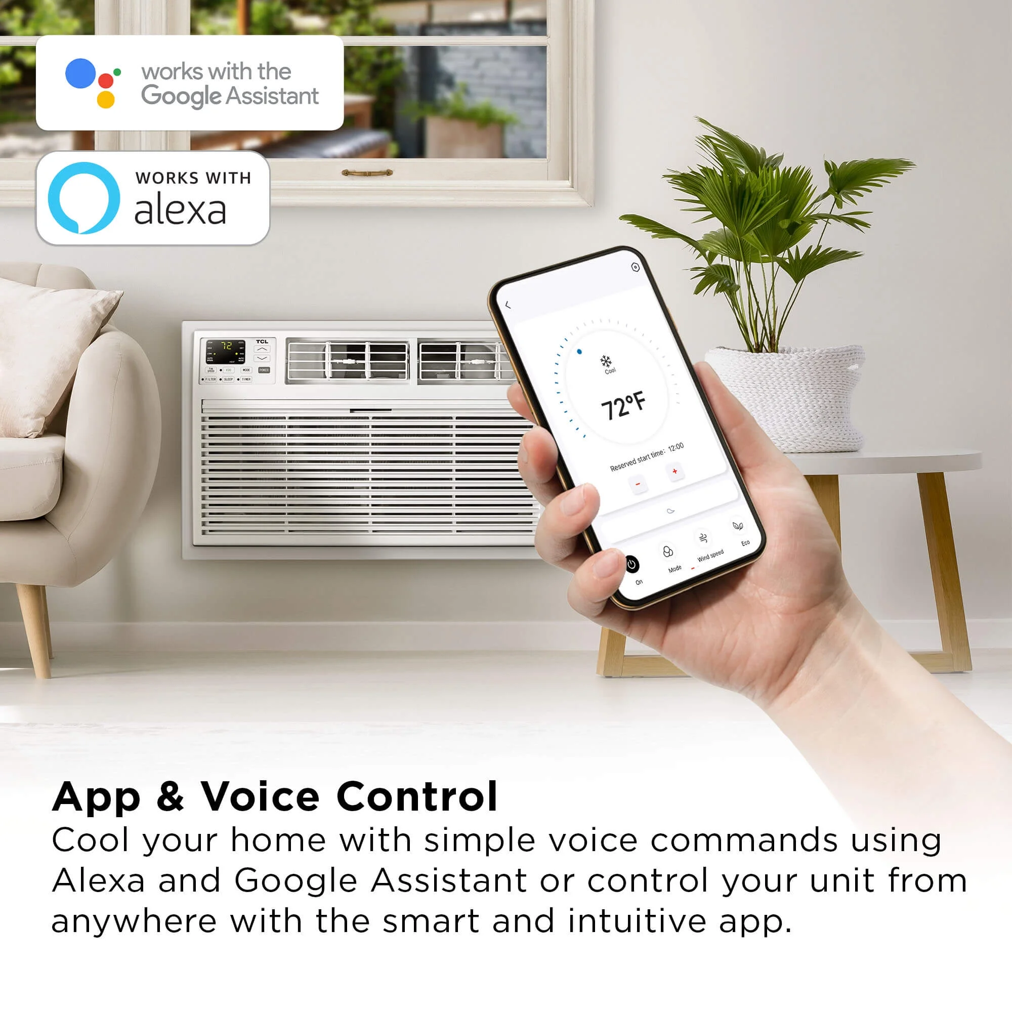 TCL Smart 12,000 BTU Through-the-Wall Air Conditioner, 115V, E-Star, Remote Included, White, W12T9E1-A