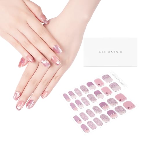 DANNI & TONI Semi Cured Gel Nail Strips Christmas Santa Claus Snowflakes Cat Eye Gel Nail Wraps 28 Stickers | Mistletoe Meow