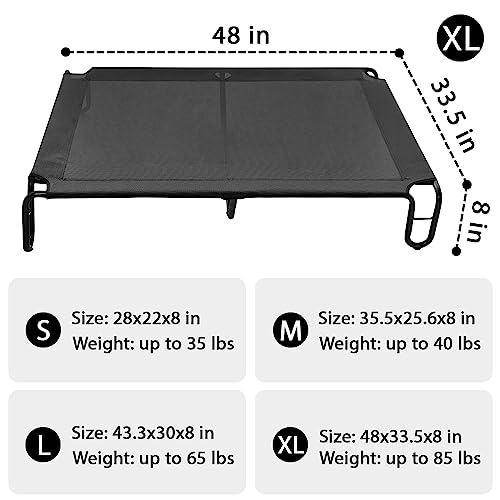 pettycare Elevated Outdoor Dog Bed - Raised Bed for Large Dogs, Waterproof Cot Easy to Assemble, Cooling Elevated Cot with Breathable Teslin Mesh, Durable, Non Slip, Up to 65 lbs,Black