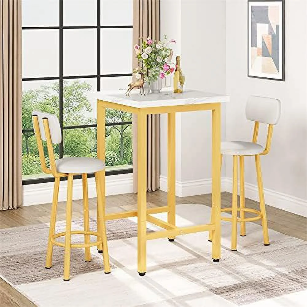 NLIBOOMLife 39.4\u201D Dining Table Set for 2  Rectangle  Table and Chairs Set with 2 PU Leather Backrest Stools  Pub Dining Room Table Set for Kitchen    Living Room  Breakfast Nook  Sma