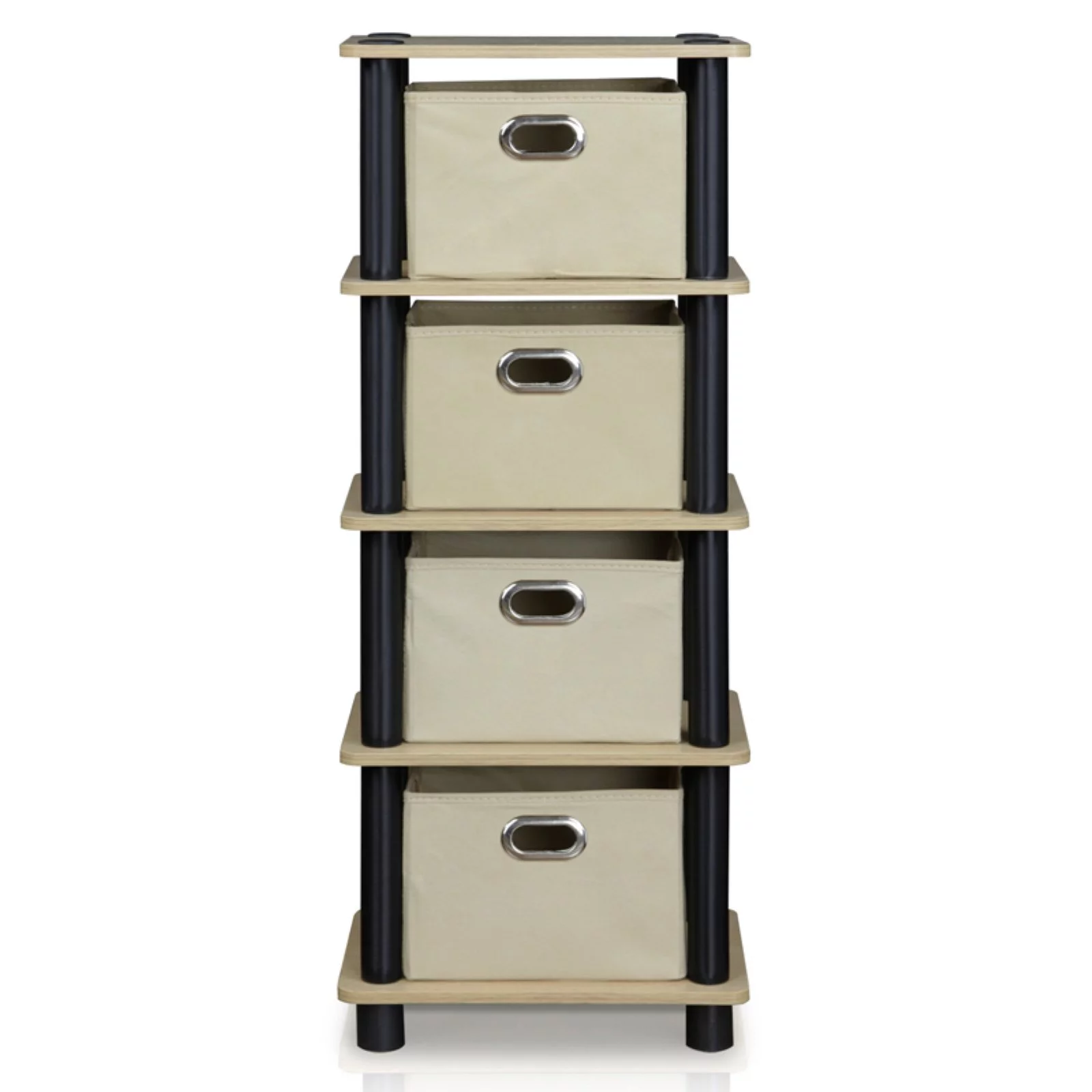 Furinno 99150KO/BK/LB Laci 4-Bins System Rack, Oak/Black