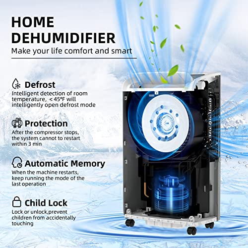 AIRPLUS 4,500 Sq.Ft 70 Pint Dehumidifier for Basements and Home-with Drain Hose,Efficient,Energy-with Dual Protection and 4 Smart Modes,24H Timer,Defrost,for Large room
