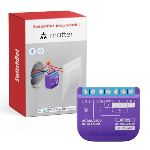 SwitchBot Smart Relay Switch 1,Smart Relay Module with Built-in Hub, Wi-Fi&Bluetooth Switch Compatible with Alexa/Apple Homekit/Google Home/Matter Hub Required, 2.4GHz, Home Automation