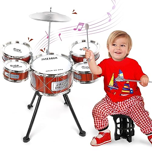 Toy Drum Kit for Kids 3-5 Toddler Rock Drum Set with 5 Drums Musical Instrument Toys for 3 4 5 Year Old Boys Girls Gifts 4-6