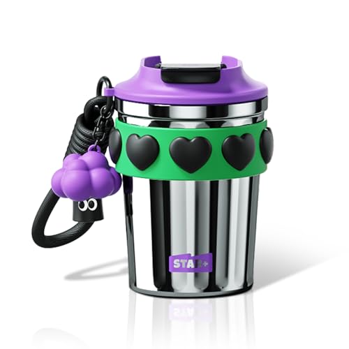 12 OZ Travel Coffee Mug with Lid Spill Proof, Portable Indulated Stainless Steel Coffee Cup for Hot and Cold, Resuable Ceramic Lined Coffee Cup with Lid Leak Proof for Women, Silver