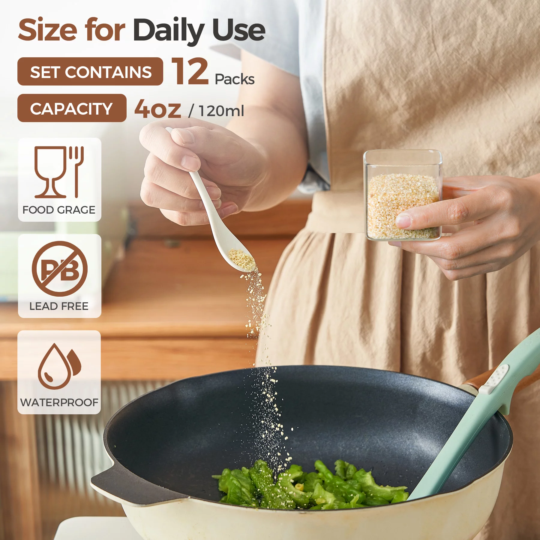 ComSaf Glass Spice Jars with Bamboo Lids, Clear Containers, 4 oz, Set of 12