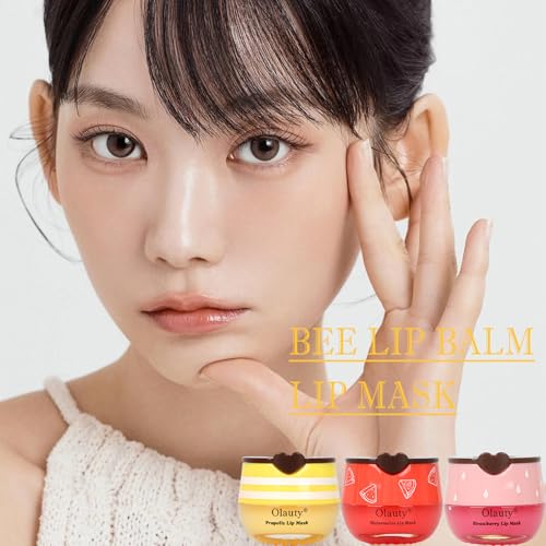 4 PCS Bee Lip Balm Lip Mask Honey Pot, Honey & Strawberry & Watermelon & Apple Lime Lip Sleeping Mask Propolis Moisturizing Lip Balm with Stick, Hydrating Prevention Dry & Cracked