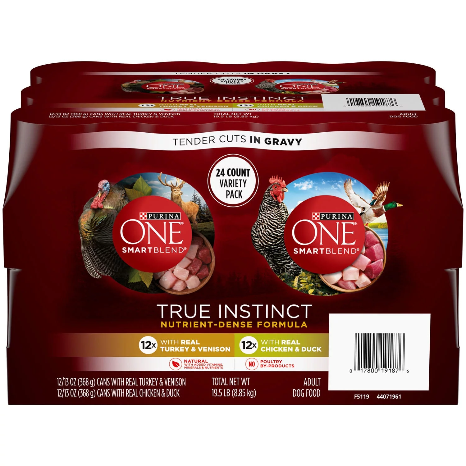 Purina ONE Natural Gravy Wet Dog Food Variety Pack, SmartBlend True Instinct Tender Cuts - (24) 13 oz. Cans