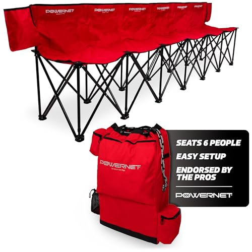 PowerNet Carli Lloyd 6 Seater Team Bench, Backpack Style Carry Bag Included, Ultra Portable, Great for Teams, Soccer Basketball Football Practice and Games