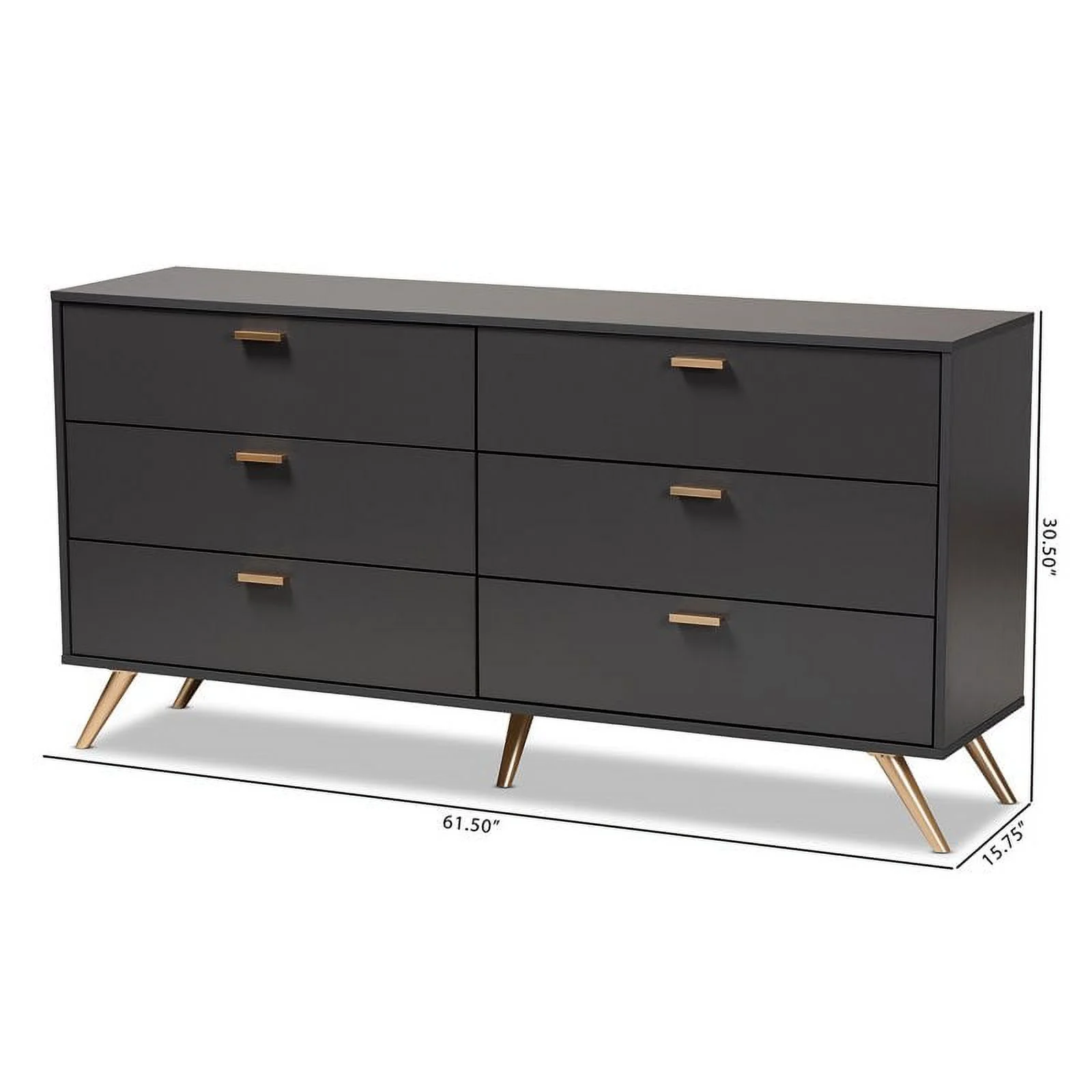 Bowery Hill Dark Grey and Gold Finished Wood 6-Drawer Dresser