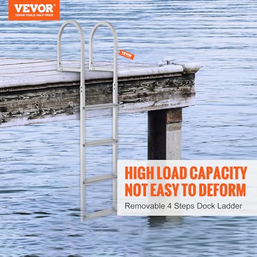 VEVOR Removable Dock Ladder 3/4/5 Steps, 350/500lbs Load Capacity, Aluminum Swim Ladders, Pontoon Boat Ladder with Nonslip Design for Lake, Marine Boarding, Pool