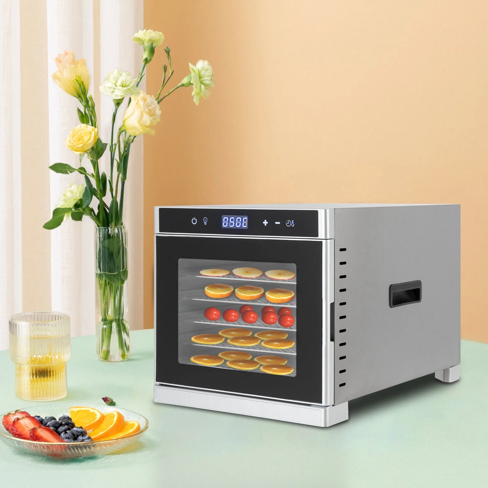 Denest Commercial 6 Tray Food Dehydrator Stainless Steel Fruit Meat Jerky Dryer 700W w/ Temp Control