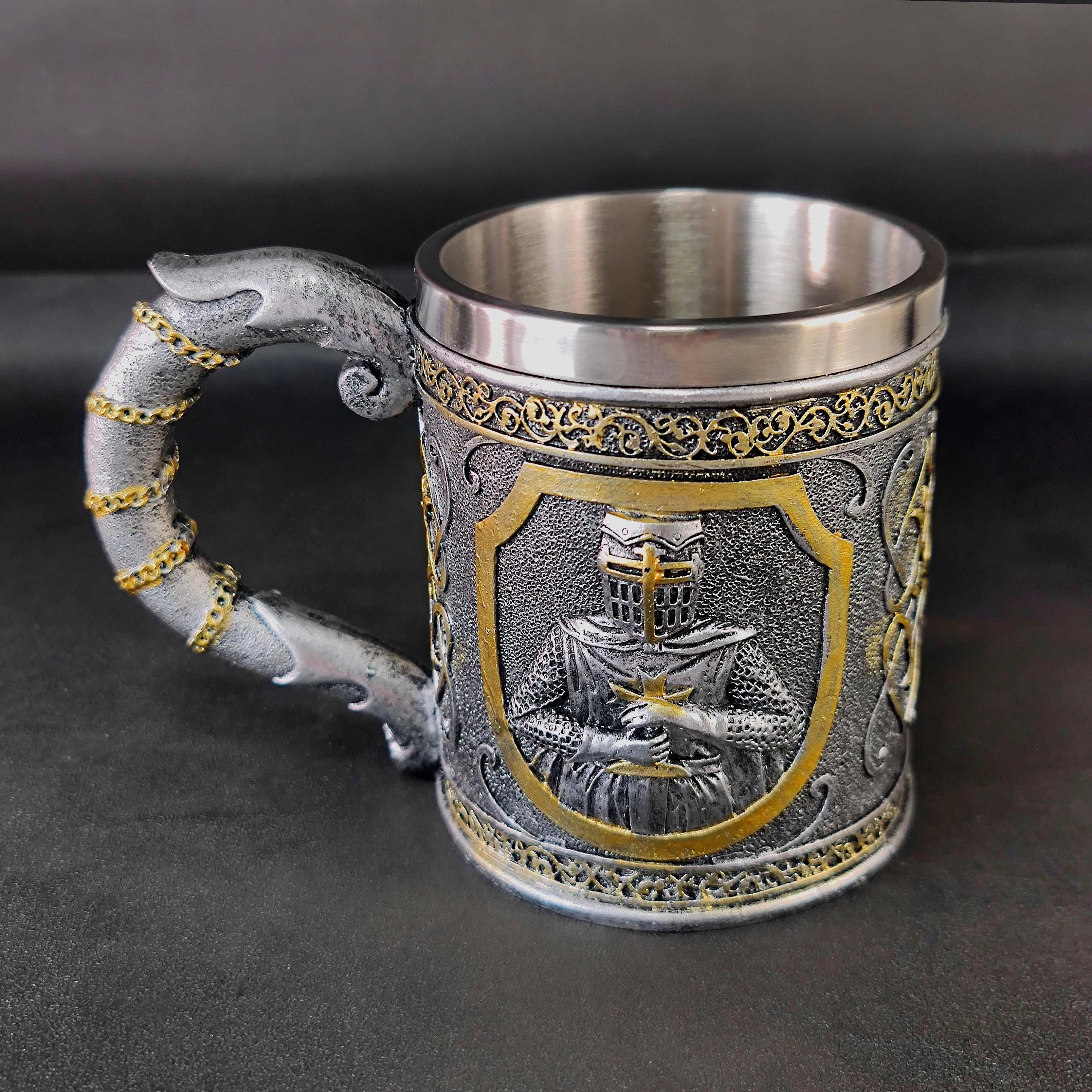Medieval Crusader Metal Tankard Beer Mug - Stainless Steel Military Knight Templar Gift Mug
