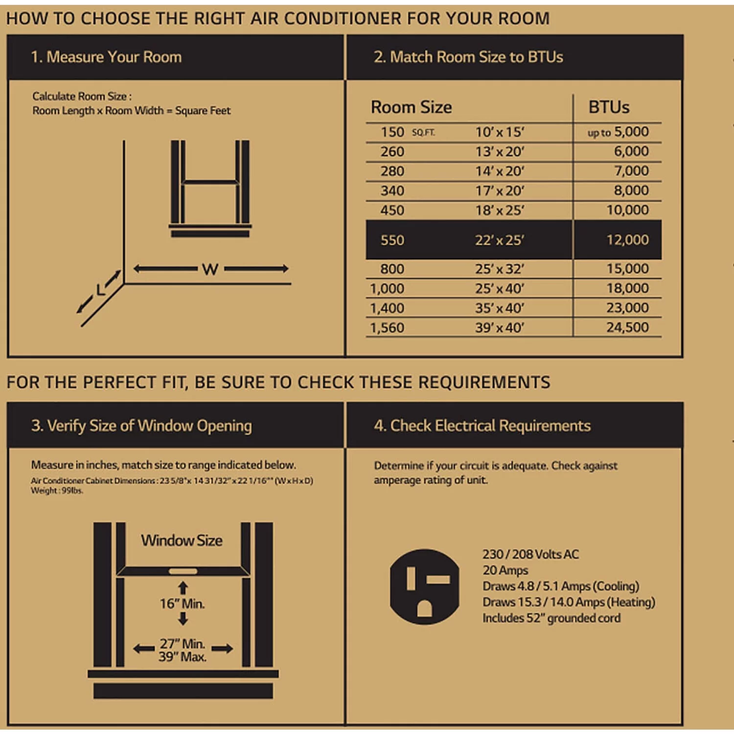 LG 11,500/12,000 BTU 230V Window Air Conditioner with 9,200/11,200 BTU Supplemental Heat Function