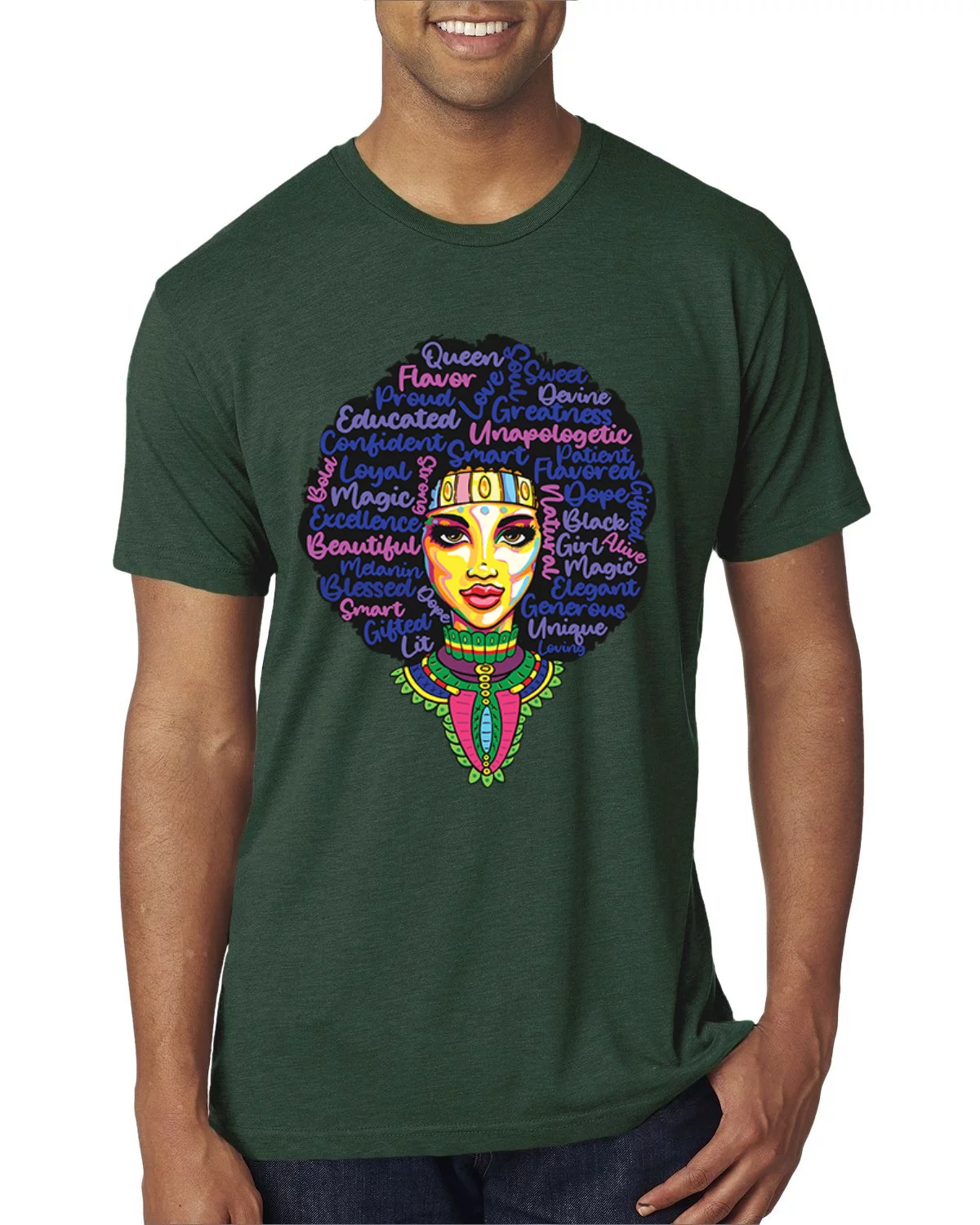 Wild Bobby, Queen Bee Strong Black Woman Ethnic Mens Premium Tri Blend T-Shirt, Forest Green, X-Large