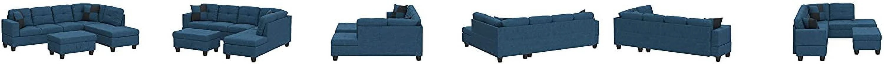 Ainehome Modern Sectional Sofa L-Shape Sectional Fabric Upholstered Couch with Chaise Ottoman Sectional Sleeper Sofa (Right Hand Facing, Lake Blue)