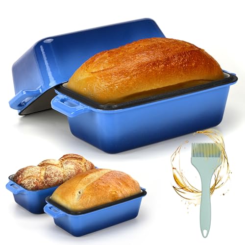 Cast Iron Loaf Pan with Lid | Bread Baking Pans | Even Heat Distribution for Homemade Bread, Cake, Meatloaf, 2 Piece Set (with Oil Brush)