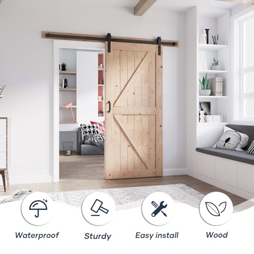 FREDBECK 48in x 80in Sliding Wood Barn Door with 8FT Barn Door Hardware Kit Included K Shape Solid Spruce Panel Sliding Door Double Surfaces Need to Assembly