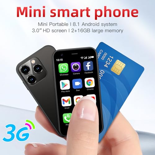 XS15 3G Mini Smartphone 3.0 Inch WiFi GPS Quad Core Android 8.1 Cell Phones Slim Body HD Camera Dual Sim Compatible with Google Play Cute Palm Smartphone 2GB RAM 16GB ROM China Mobile (Black)